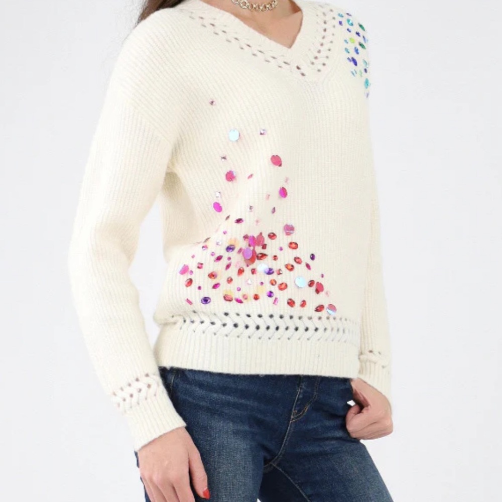 Jewel Embellished Sweater - Cream Size M